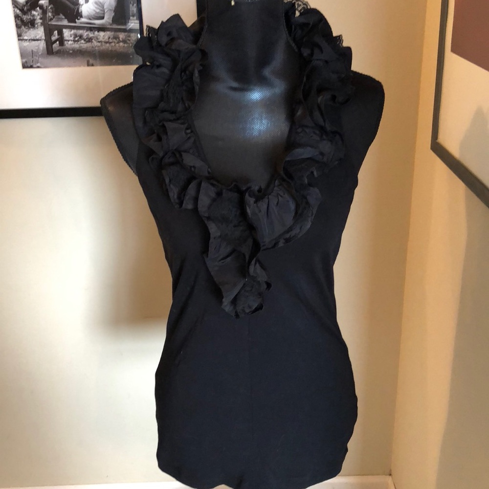Black Ruffled Sleeveless Top